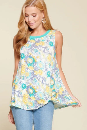 Floral Side Twist Sleeveless Tank with Mask