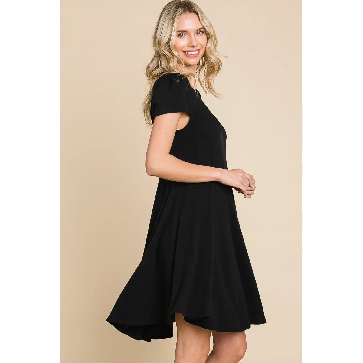 Plus Size Solid French Terry Swing Babydoll Dress-Black