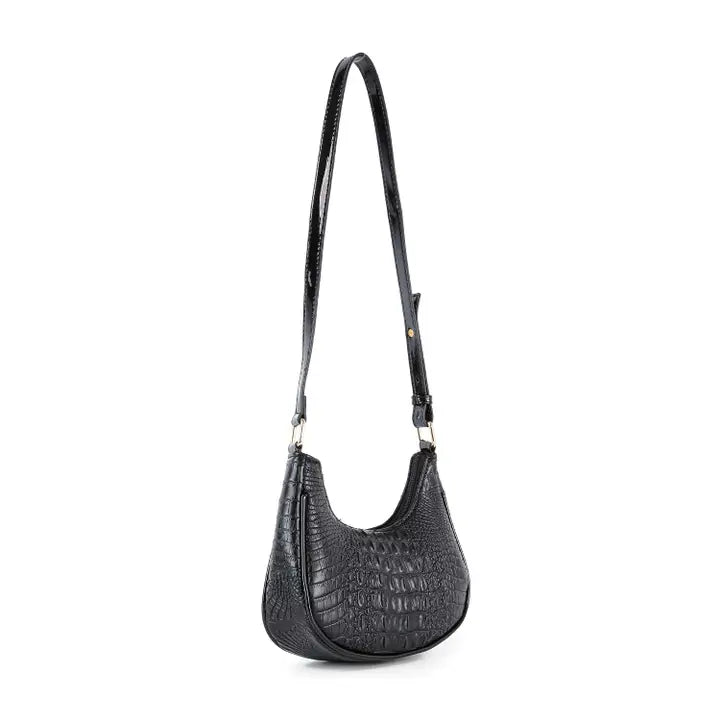 Alligator Embossed Shoulder Bag-Black