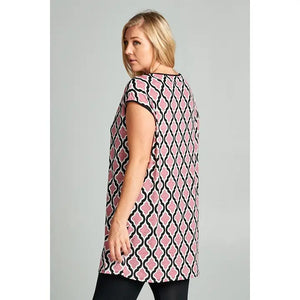 Plus Size Printed Tunic Dress with Side Pockets-Mauve