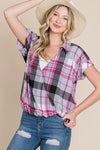 Plus Size Multi Colored Plaid Shirt-Hot Pink