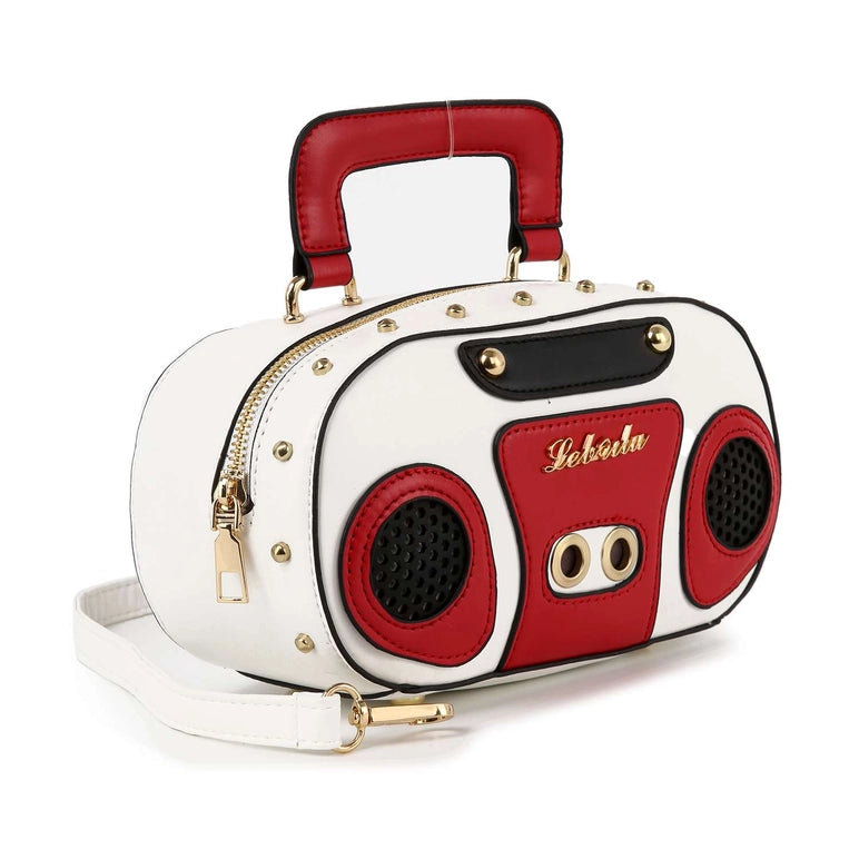 Retro Ghetto Blaster Boombox Petite Shoulder Bag-White