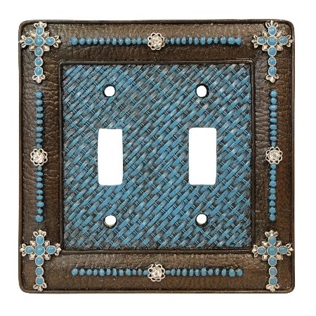 TURQUOISE CROSS DOUBLE SWITCH COVER