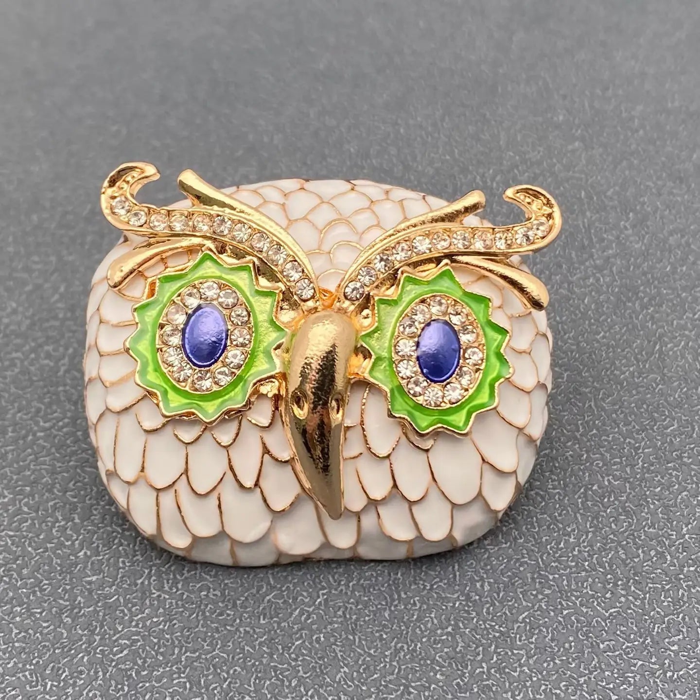 Rhinestone Enamel Owl Head Brooch