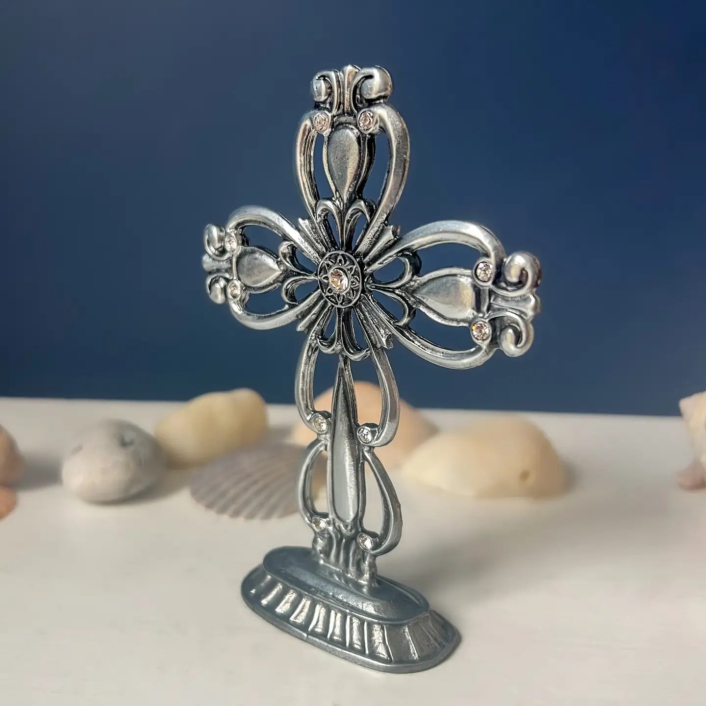 Filigree Standing Cross with Crystals