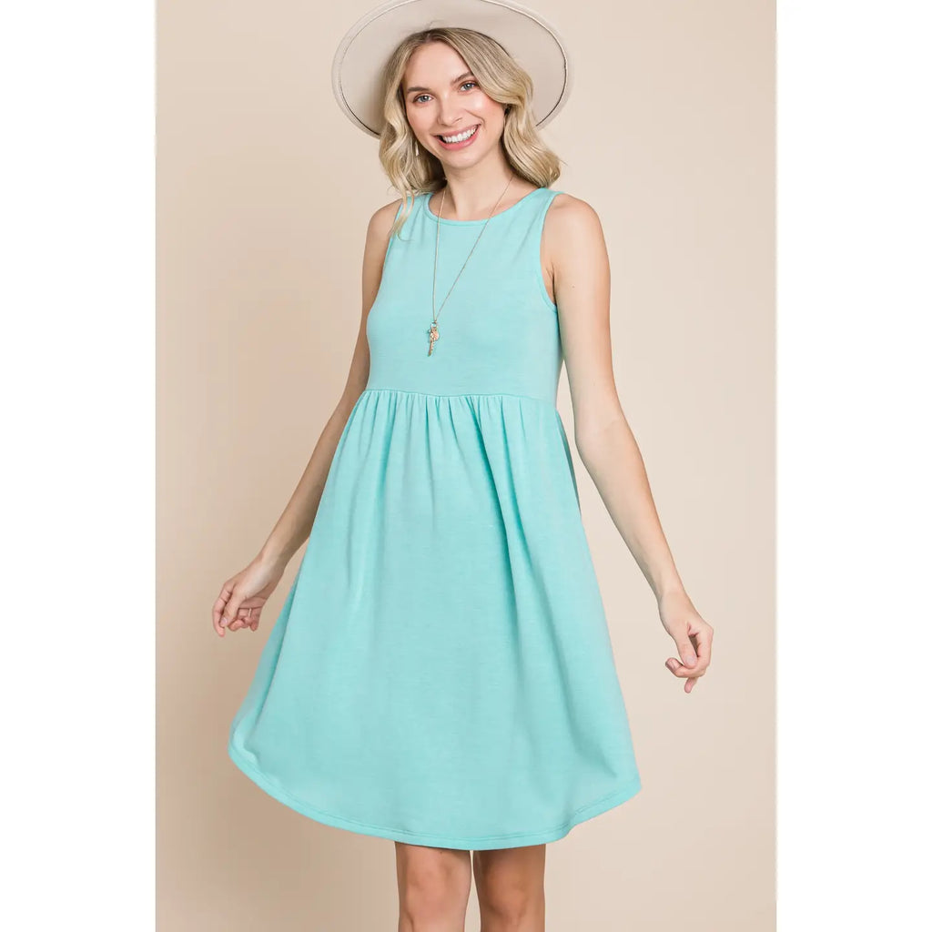 Plus Size Solid French Terry Babydoll Knee Dress-Mint