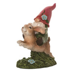 Resin 6" Brown Spring Gnome Bunny Rider Figurine