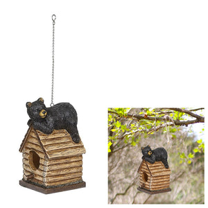 Alpine Hanging Bear Laying On Birdhouse Polyresin 5x5x8H