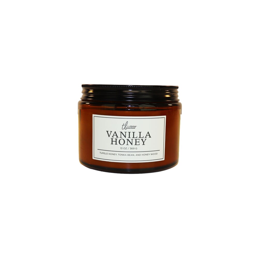 True Living Essentials 3 Wick Vanilla Honey 13oz Jar Candle