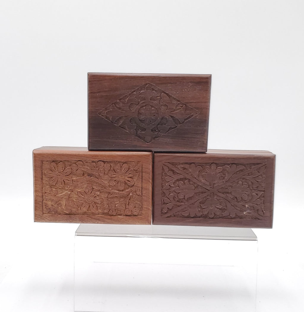 Wooden Carved Box/ Jewelry Box/ Trinket Box--4"x2.5"
