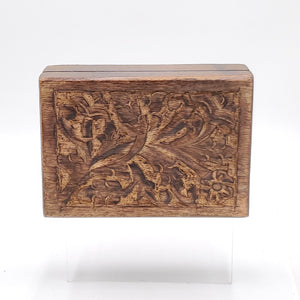 Hand Carved Wooden Box/ Antique Box- 7x5" Leaf and Flower Design
