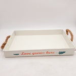 Transpac Love Grows Here Metal Tray, Rope Handles 15.25"x11"x1.75"H