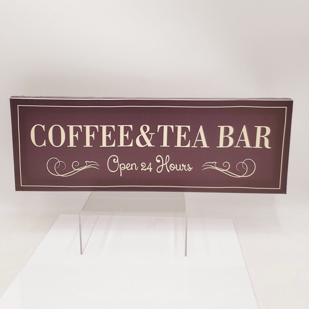 Coffee and Tea Bar Wall Art Sign Decor Retro Canvas Print Poster Decorative Sign Open 24 Hours Coffee Bar Accessories Ready for Hang Decor Cafe Pub Kitchen Coffee Station Decor Framed 6x17 Inches