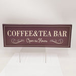 Coffee and Tea Bar Wall Art Sign Decor Retro Canvas Print Poster Decorative Sign Open 24 Hours Coffee Bar Accessories Ready for Hang Decor Cafe Pub Kitchen Coffee Station Decor Framed 6x17 Inches