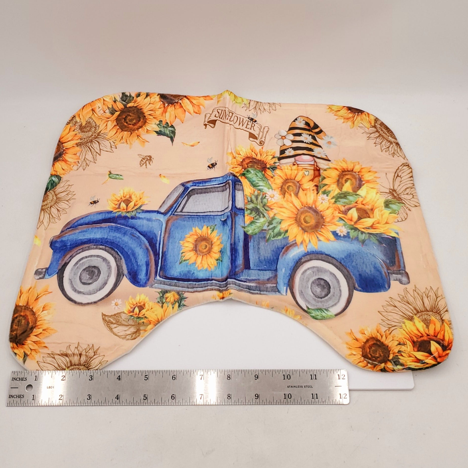 Sunflower Shower Curtain for Bathroom, Farmhouse Rustic Blue Truck Gnome Decor Bath Curtains, with 2 bathroom mats and 1 toilet seat cover