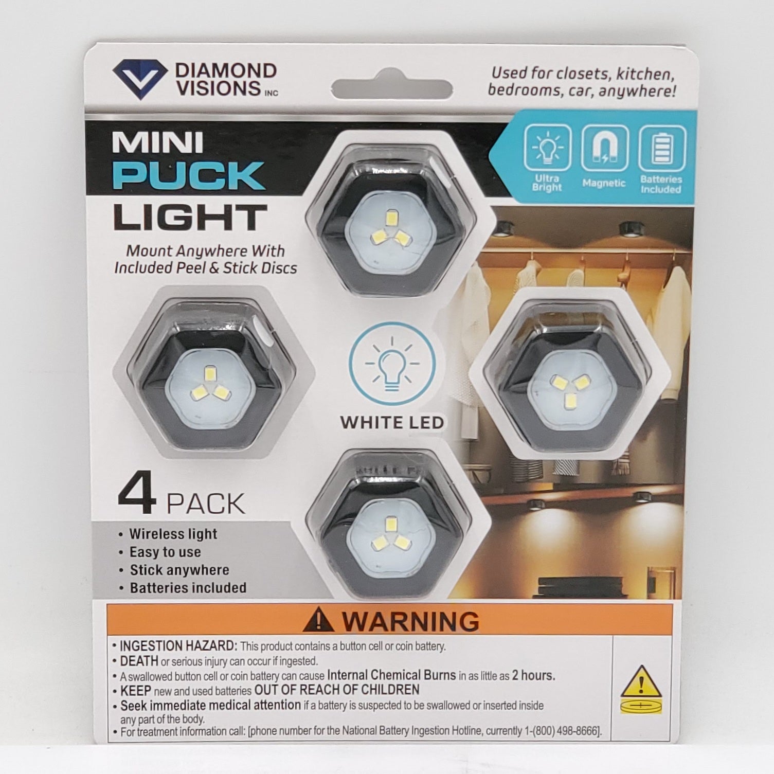 Mini White Led Puck Lights (4 PK)