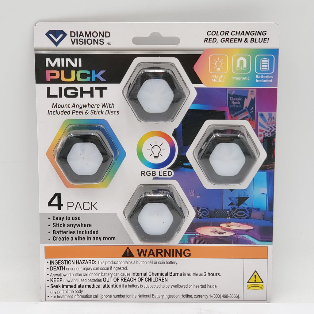 Mini White Led Color Changing Red, Green, Blue Puck Lights (4 PK)