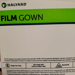 Film Gown By Halyard #69490 Universal Size, Blue, Thumb Hooks, 75/Case