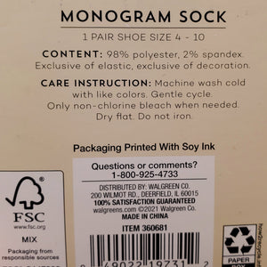 Modern Expressions Women's Monogram Fuzzy Socks- Size 4-10--1 Pair