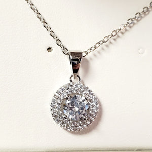 Sparkling Silver Round Double Halo Necklace