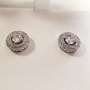 Sparkling Silver Round Double Halo Earrings