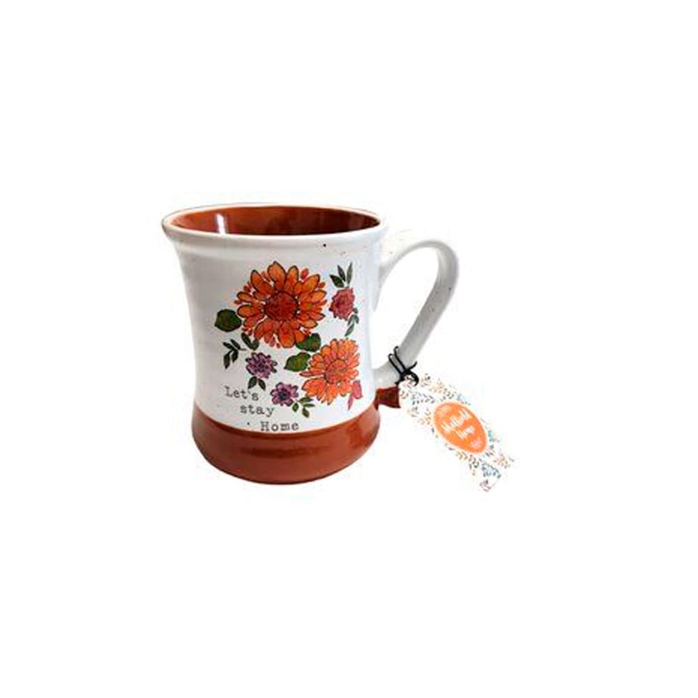 Sheffield Home Orange Speckle Floral Let's Stay Home Mug, Ceramic, 4"Dx4.5"H