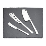 Gela Slate 9.75"x11.75"Cheese Board & 3 Straight Handle SS Cheese Knives Brown Box