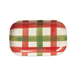 Tag Tis Season Plaid Rectangle Platter Red & Green Ceramic 12.25"x7.5"x1.2"H