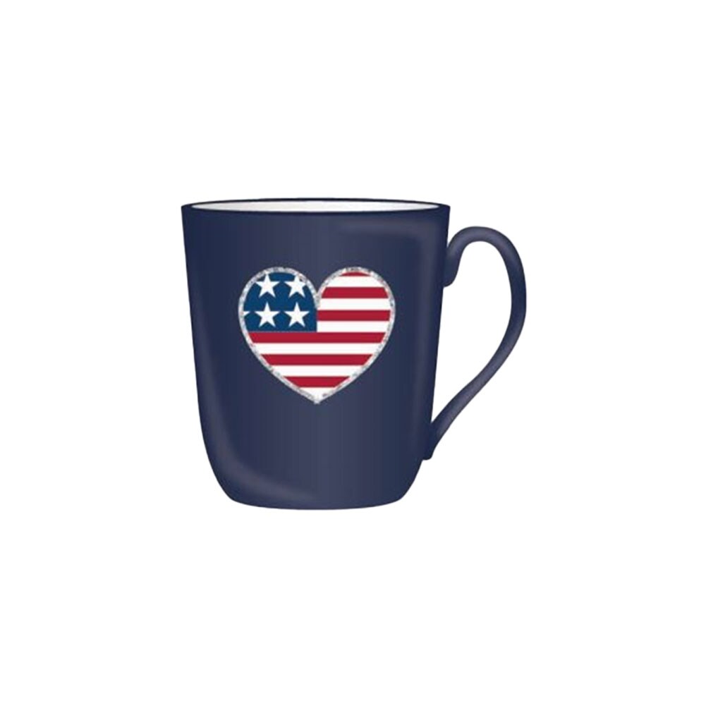 Sheffield Home Blue Soft Touch Navy Heart Americana 3.75"x4.25"H Ceramic Mug