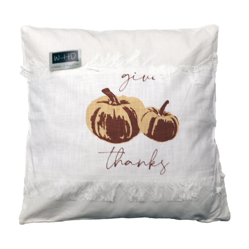Wholesale Home White Give Thanks Fall Pillow 20"x20" Cotton Cover, Polyester Fill