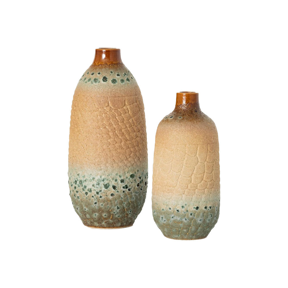 Sullivans SET/2 Green & Brown Ceramic Vase 4.5"Dx10"H, 5.5"Dx12.5"H