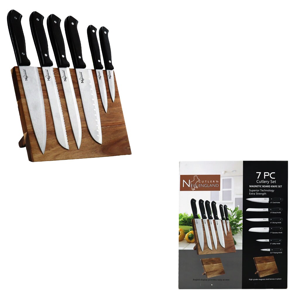 New England Cutlery 7 Piece Set Magnetic Board Knife w/Black Handles