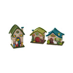 180 Degrees Flocked Cottage Ornament, MDF, 3 Asst, Light Up w/Battery, 2.5", 3", 4"H