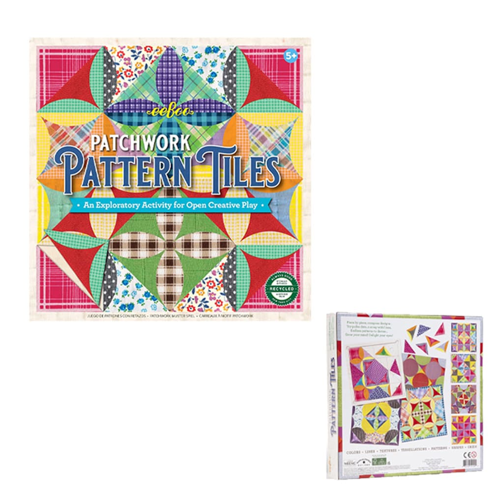 Eeboo Patchwork Pattern Tiles w/64 Double Sided Triangular Piece/Assembly Tray 11x11"