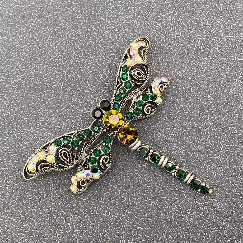 Swinging Tail Rhinestone Dragonfly Brooch