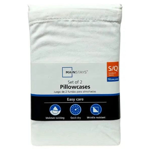 Mainstay - 2Pack Set Of White Queen Size Pillow Cases - Protective Cloth Case