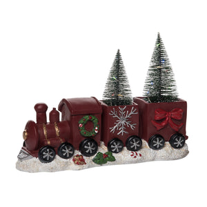 Transpac Resin 12 in. Multicolor Christmas Light Up Train with Trees