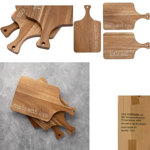 About this product  3Pack Cutting Board Set - All 12" Heavy Acacia Wood Set - Assorted Sayings