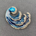 Rhinestone Enamel Wave Brooch