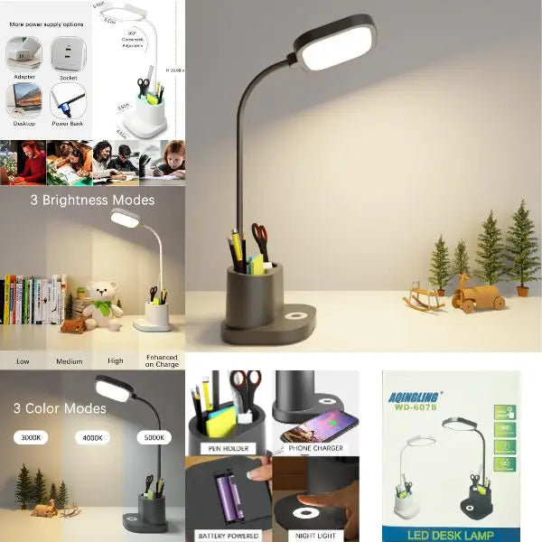 LED Desk Lamp - Modern Styling - Aqingling WD-6078 - Colors May Vary - TypeC Charger - USB Charging - Touch Dimmer-White