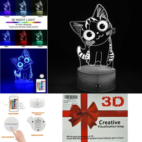 3D Visualization Lamp - 6" 3D Projection Lamp-Cat Night Light