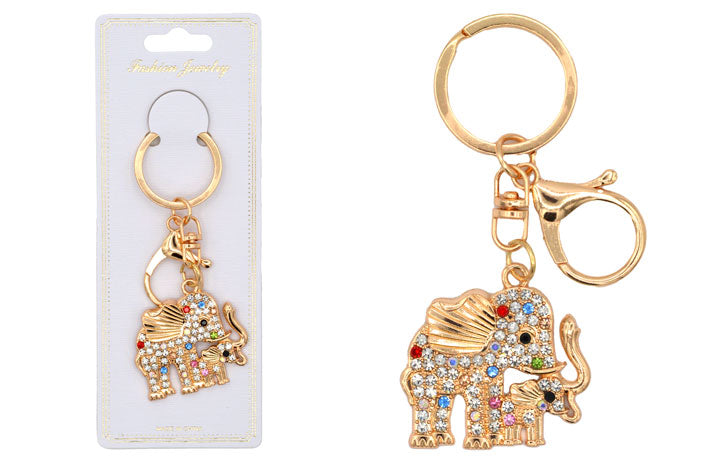 Rhinestone Keychain (Mom & Baby Elephant)