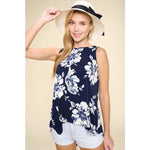 Plus Size Floral Sleeveless Swing Tunic Top-Dark Navy