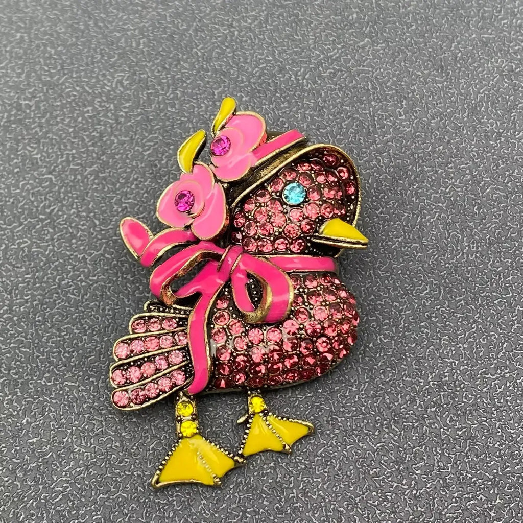 Rhinestone Duck Brooch