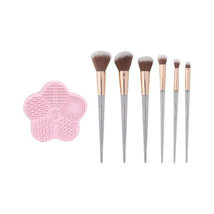 Profusion Cosmetics Frosted Snow Sparkle 7 PC Makeup Brush & Cleaning Mat Set, Premium Synthetic Bristles with Cleaning Mat for Effortless Application and Cleaning