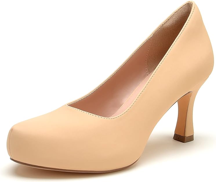 Women's Chunky High Heels Closed Pointed Toe Pumps Dress Office Shoes for Women-Nude-Nubuck, Womens Size (US) 7.5