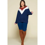 Plus Size Color Block Hacci Brush Tunic Top-Navy/Rust