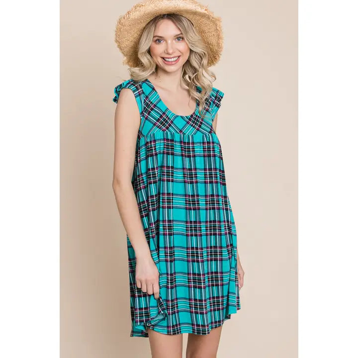 Plaid Babydoll Dress with Open Back