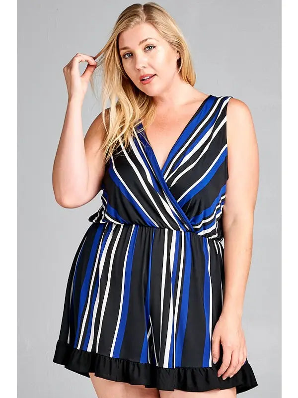 Plus Size Striped Sleeveless Romper- Size 1X