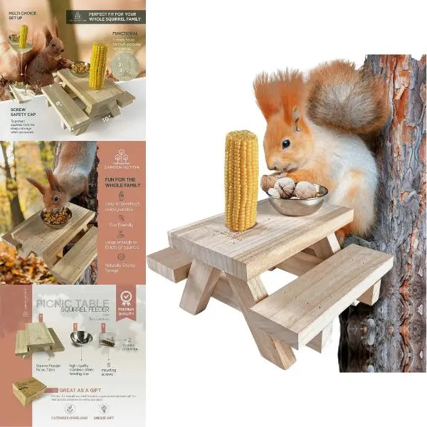 The Squirrel Table - Get Squirrely!- 10" Wooden Picnic Table